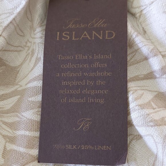 New Tasso Elba Island Cream & Tan Short Sleeve Button Down Shirt Men's Size XXL - Picture 8 of 14